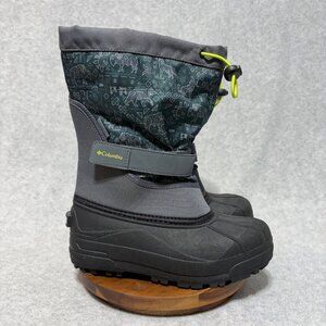 Columbia Kids Boots Size 4 Powderbug Winter Snow Green Gray Waterproof